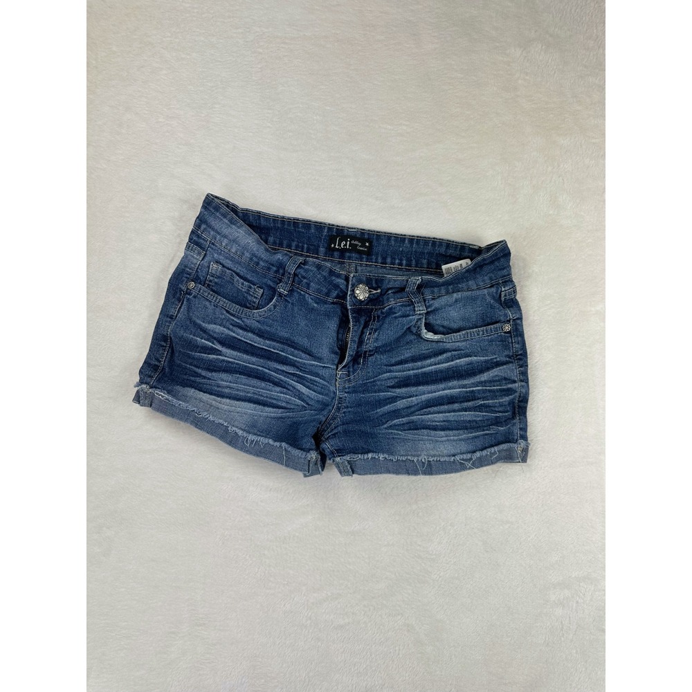 L.E.I Ashley Shorts Womens 9 Low Rise Slim Distressed Cut Off Denim Y2K